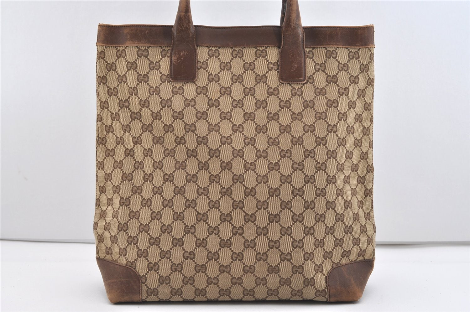 Authentic GUCCI Vintage Shoulder Tote Bag GG Canvas Leather 0021121 Brown 2212J