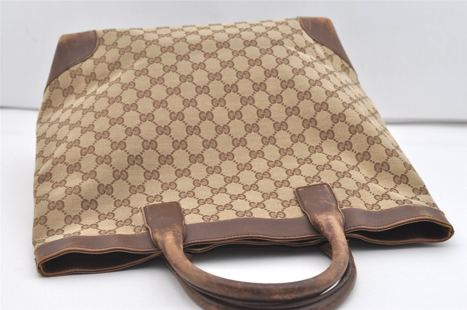 Authentic GUCCI Vintage Shoulder Tote Bag GG Canvas Leather 0021121 Brown 2212J