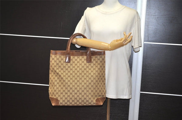 Authentic GUCCI Vintage Shoulder Tote Bag GG Canvas Leather 0021121 Brown 2212J