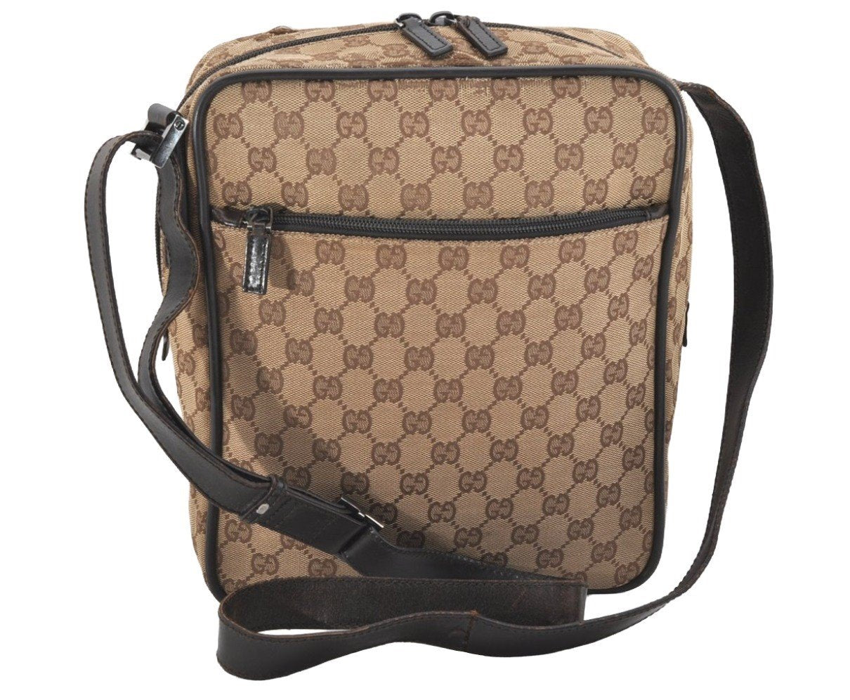 Authentic GUCCI Shoulder Cross Body Bag GG Canvas Leather 0181604 Brown 2213J