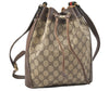 Authentic GUCCI Web Sherry Line Drawstring Bag GG PVC Leather Brown 2214J