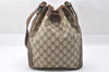 Authentic GUCCI Web Sherry Line Drawstring Bag GG PVC Leather Brown 2214J