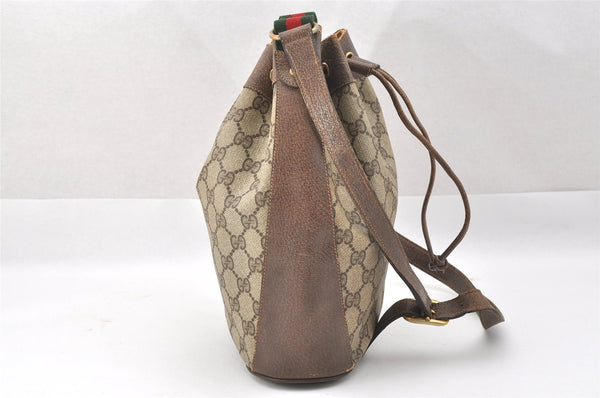 Authentic GUCCI Web Sherry Line Drawstring Bag GG PVC Leather Brown 2214J