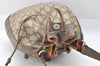Authentic GUCCI Web Sherry Line Drawstring Bag GG PVC Leather Brown 2214J