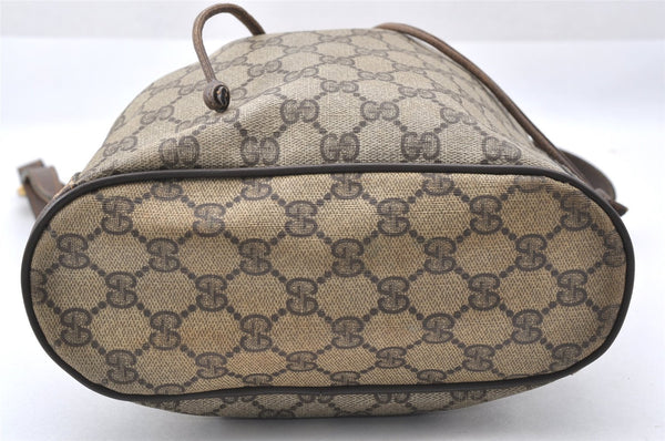 Authentic GUCCI Web Sherry Line Drawstring Bag GG PVC Leather Brown 2214J