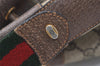 Authentic GUCCI Web Sherry Line Drawstring Bag GG PVC Leather Brown 2214J