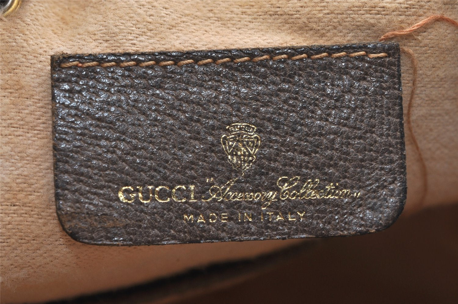 Authentic GUCCI Web Sherry Line Drawstring Bag GG PVC Leather Brown 2214J
