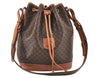 Authentic CELINE Macadam Blason Shoulder Drawstring Bag PVC Leather Brown 2214K