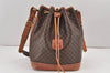 Authentic CELINE Macadam Blason Shoulder Drawstring Bag PVC Leather Brown 2214K