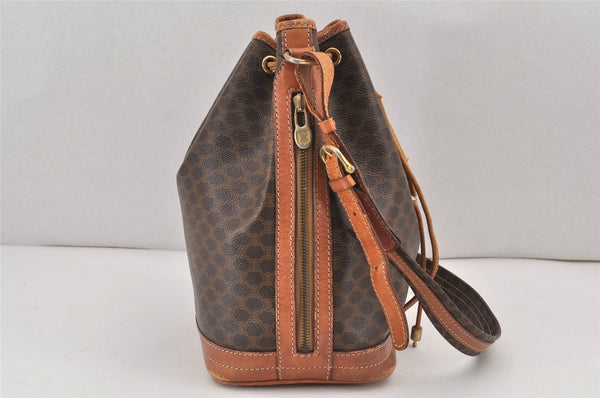 Authentic CELINE Macadam Blason Shoulder Drawstring Bag PVC Leather Brown 2214K
