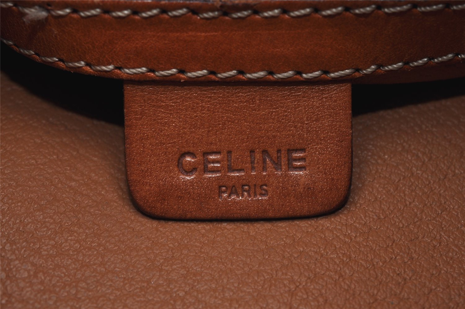 Authentic CELINE Macadam Blason Shoulder Drawstring Bag PVC Leather Brown 2214K