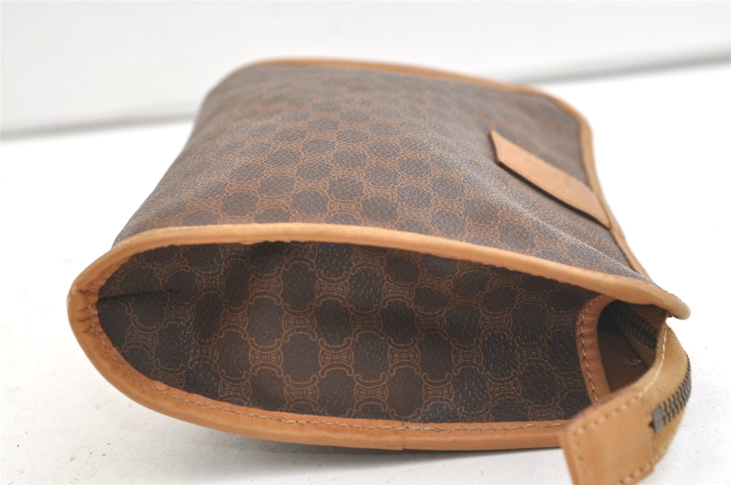 Authentic CELINE Macadam Blason Pattern Clutch Hand Bag PVC Leather Brown 2215K