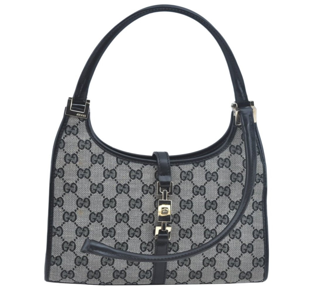 Authentic GUCCI Jackie Shoulder Hand Bag GG Canvas Leather Black Junk 2216J