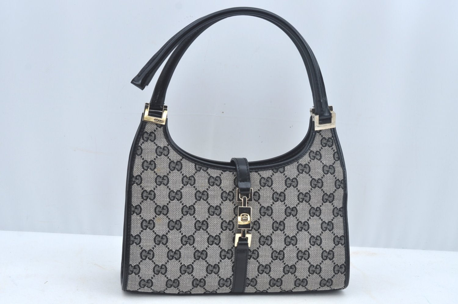 Authentic GUCCI Jackie Shoulder Hand Bag GG Canvas Leather Black Junk 2216J