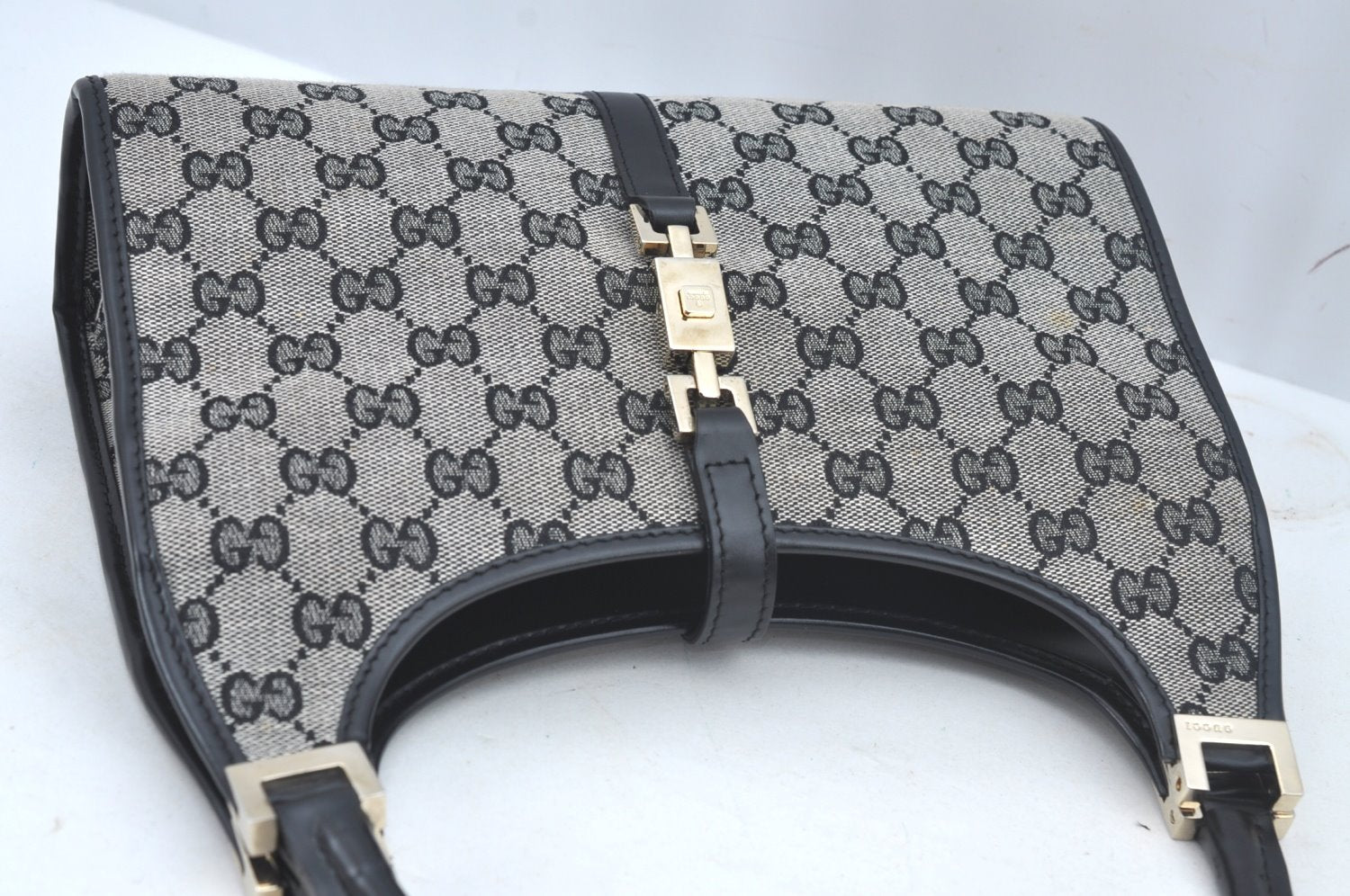 Authentic GUCCI Jackie Shoulder Hand Bag GG Canvas Leather Black Junk 2216J
