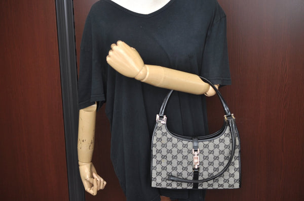 Authentic GUCCI Jackie Shoulder Hand Bag GG Canvas Leather Black Junk 2216J