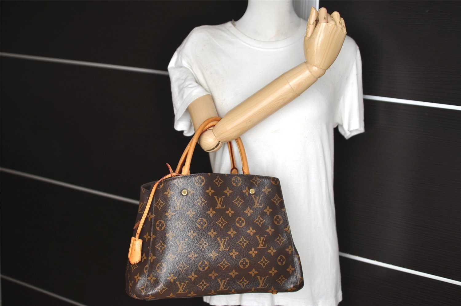 Authentic Louis Vuitton Monogram Montaigne MM 2Way Hand Bag M41056 LV 2218J