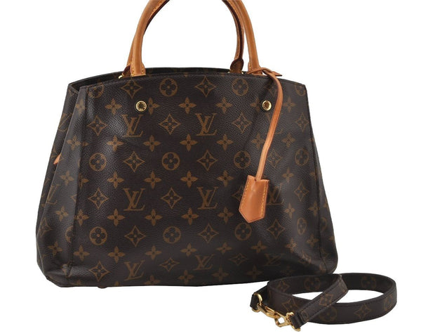 Authentic Louis Vuitton Monogram Montaigne MM 2Way Hand Bag M41056 LV 2219J