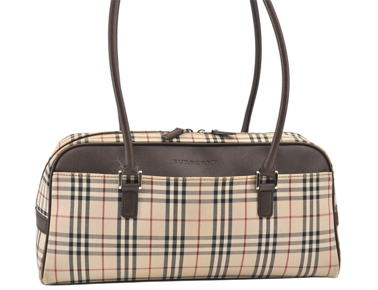 Authentic BURBERRY Nova Check Shoulder Hand Bag Canvas Leather Beige 2220K