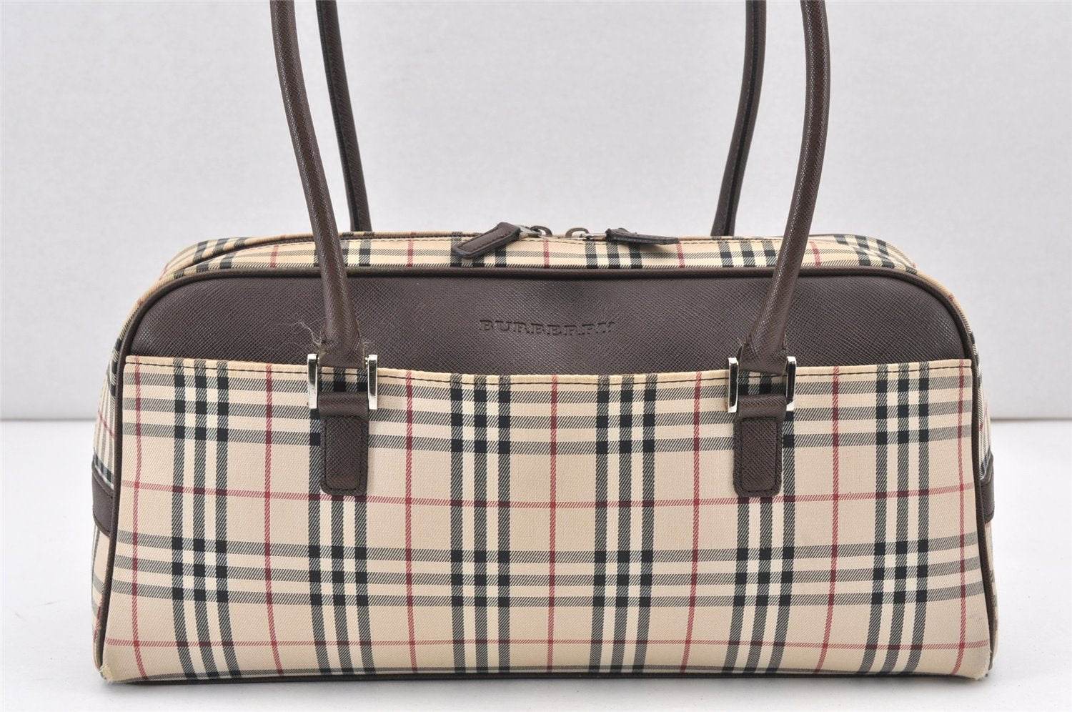 Authentic BURBERRY Nova Check Shoulder Hand Bag Canvas Leather Beige 2220K