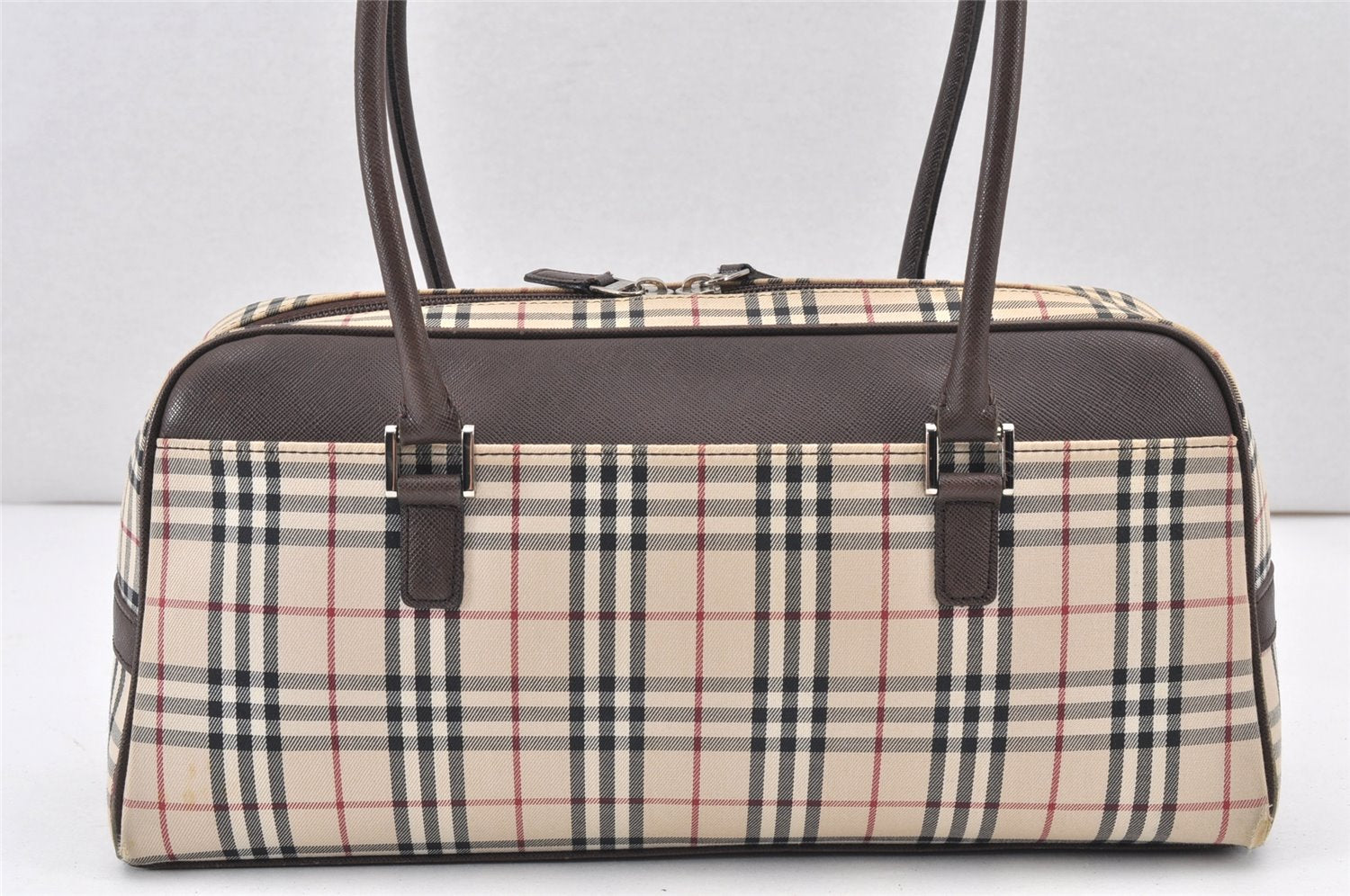 Authentic BURBERRY Nova Check Shoulder Hand Bag Canvas Leather Beige 2220K