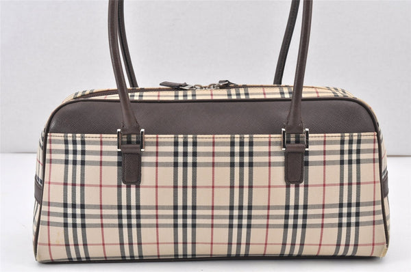 Authentic BURBERRY Nova Check Shoulder Hand Bag Canvas Leather Beige 2220K
