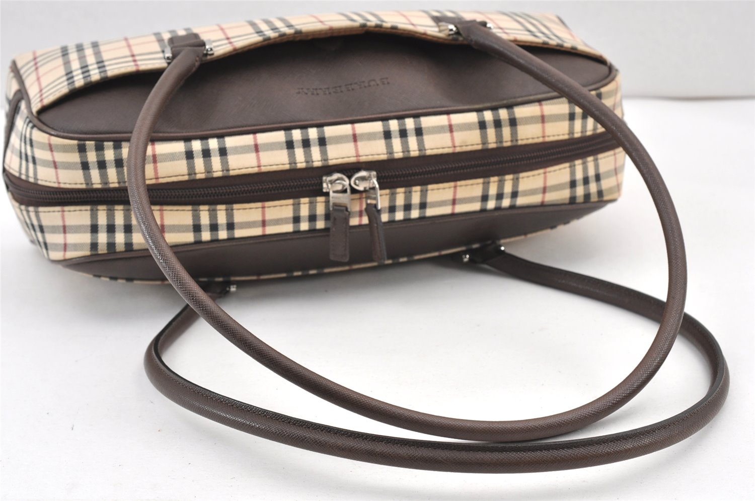 Authentic BURBERRY Nova Check Shoulder Hand Bag Canvas Leather Beige 2220K