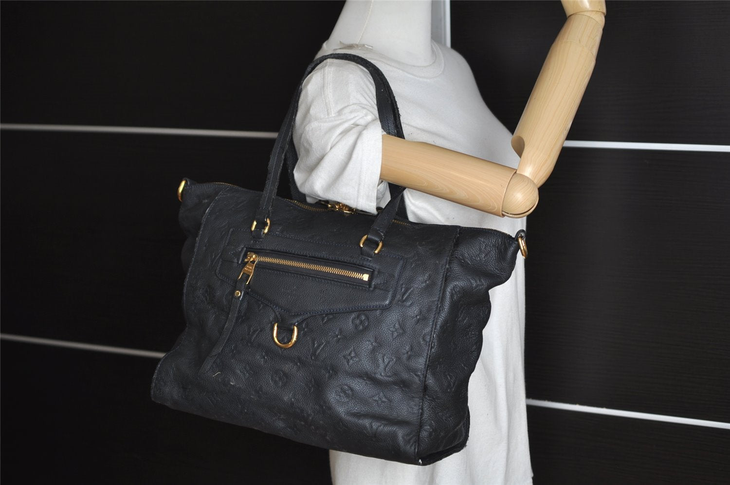 Auth Louis Vuitton Monogram Empreinte Lumineuse PM Tote Bag Navy M93410 LV 2226J