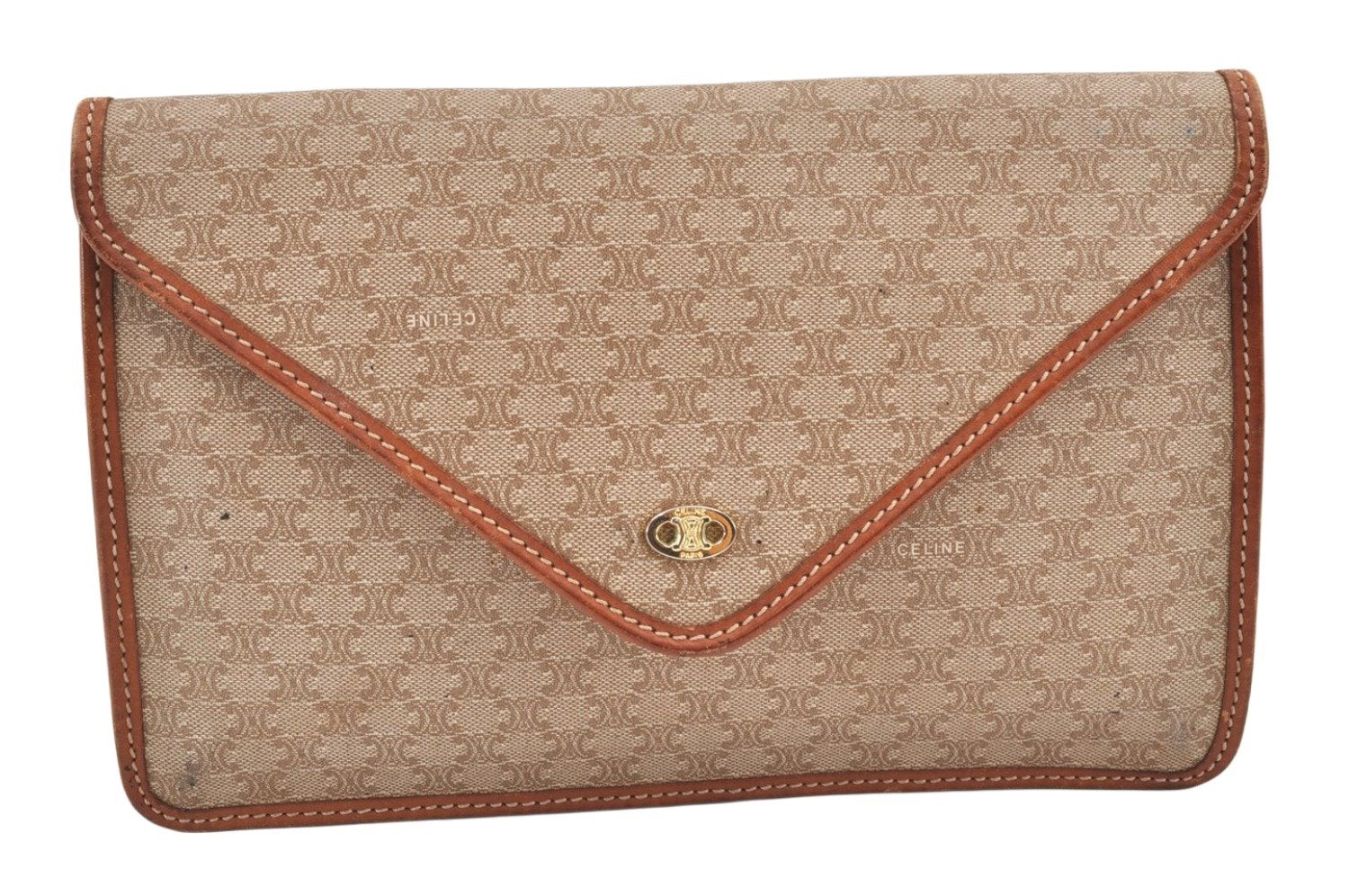 Authentic CELINE Macadam Blason Pattern Clutch Hand Bag PVC Leather Beige 2231K