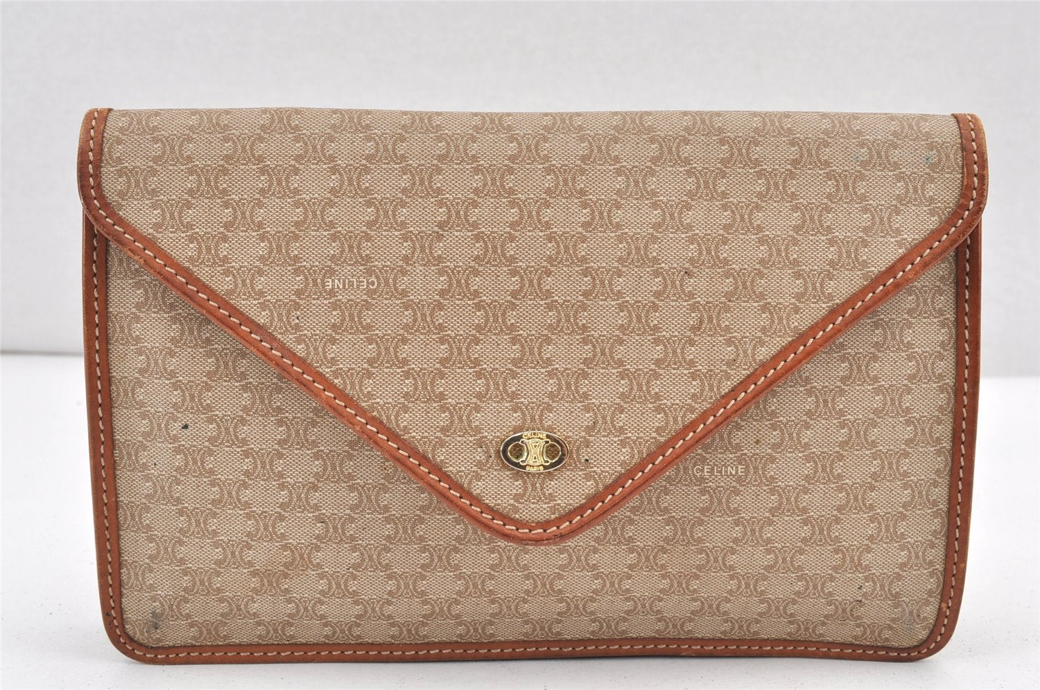 Authentic CELINE Macadam Blason Pattern Clutch Hand Bag PVC Leather Beige 2231K