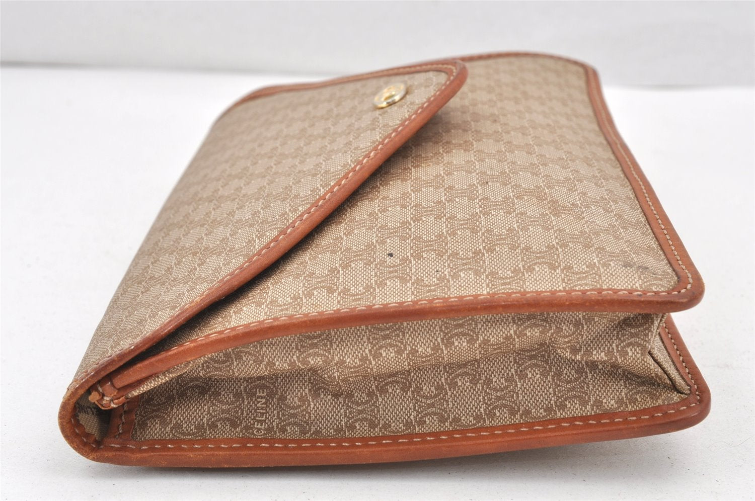 Authentic CELINE Macadam Blason Pattern Clutch Hand Bag PVC Leather Beige 2231K