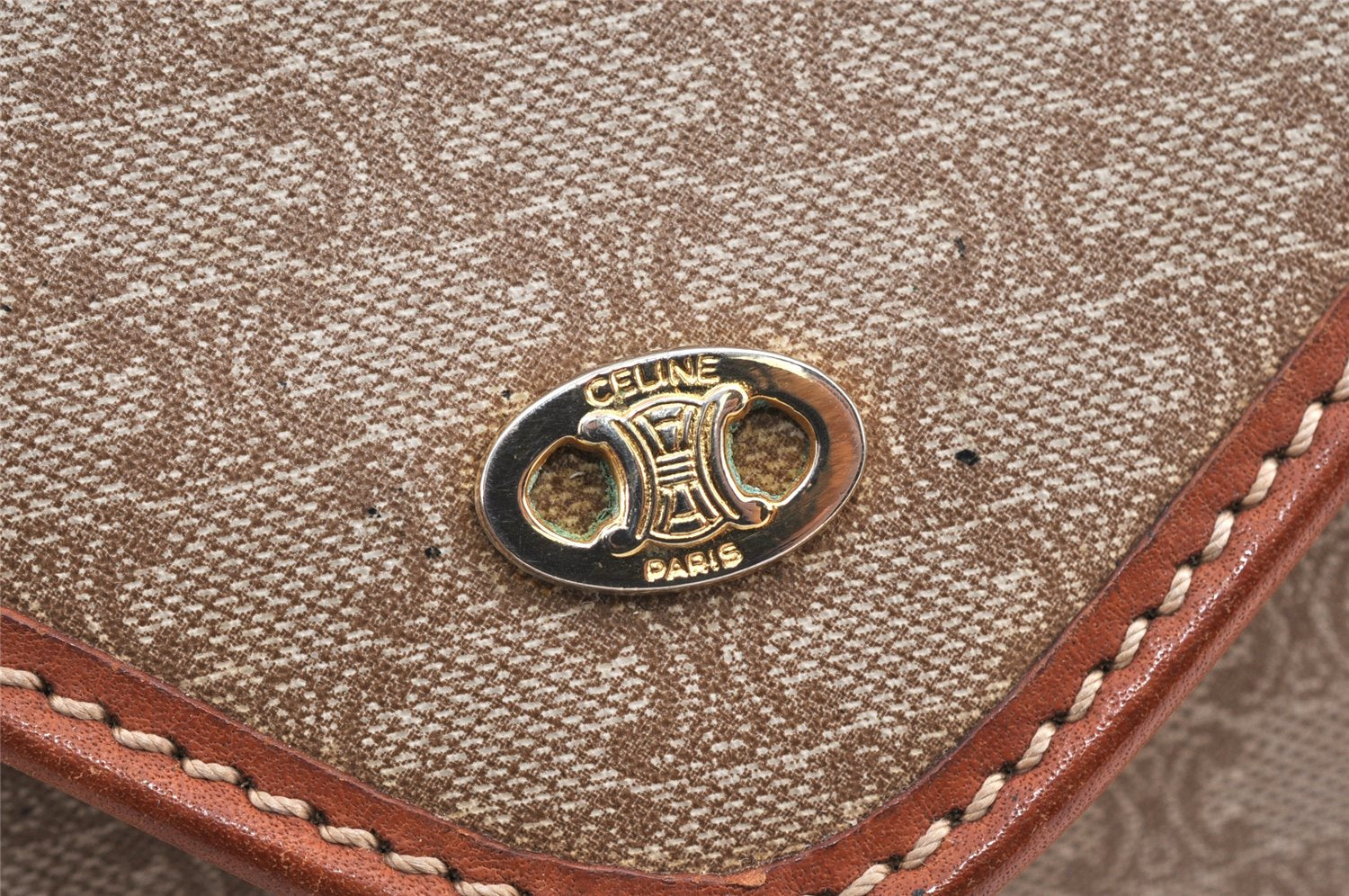 Authentic CELINE Macadam Blason Pattern Clutch Hand Bag PVC Leather Beige 2231K