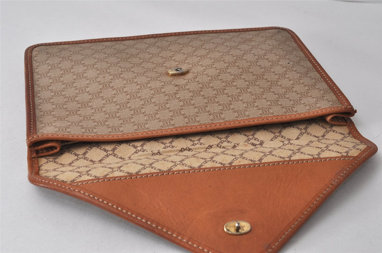 Authentic CELINE Macadam Blason Pattern Clutch Hand Bag PVC Leather Beige 2231K