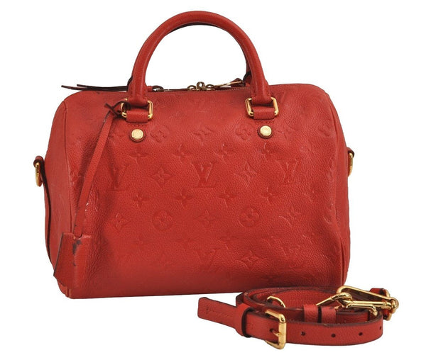 Auth Louis Vuitton Monogram Empreinte Speedy Bandouliere 25 Hand Bag Red 2234J