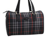 Authentic Burberrys Check Canvas Leather Hand Boston Bag Navy Blue 2235K