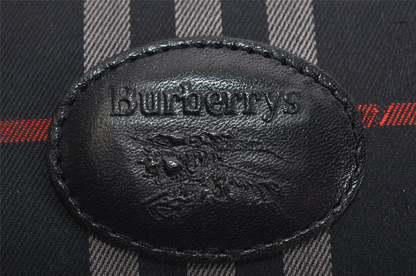 Authentic Burberrys Check Canvas Leather Hand Boston Bag Navy Blue 2235K