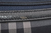 Authentic Burberrys Check Canvas Leather Hand Boston Bag Navy Blue 2235K