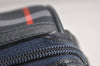 Authentic Burberrys Check Canvas Leather Hand Boston Bag Navy Blue 2235K