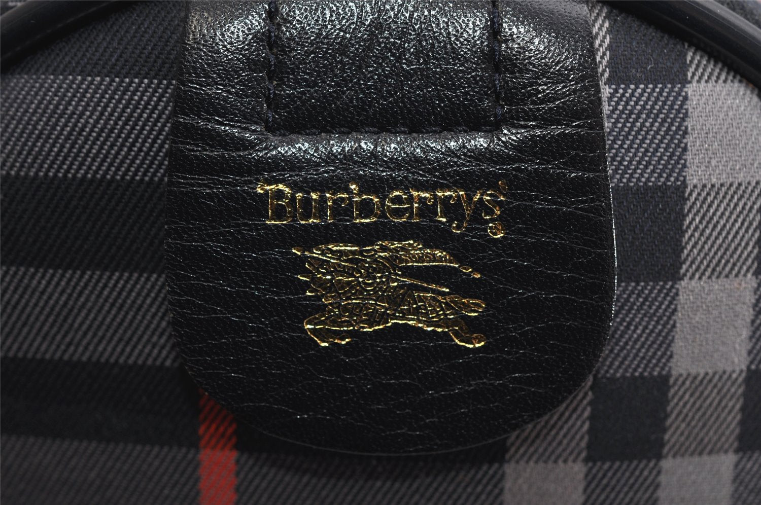 Authentic Burberrys Check Canvas Leather Hand Boston Bag Navy Blue 2235K