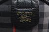 Authentic Burberrys Check Canvas Leather Hand Boston Bag Navy Blue 2235K
