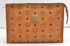 Authentic MCM Vintage Visetos Leather Clutch Hand Bag Purse Brown 2238K