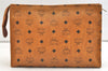 Authentic MCM Vintage Visetos Leather Clutch Hand Bag Purse Brown 2238K