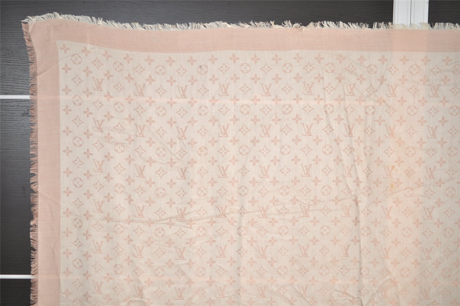 Authentic Louis Vuitton Monogram Stole Scarf Shawl Silk Wool M76874 Pink 2240I