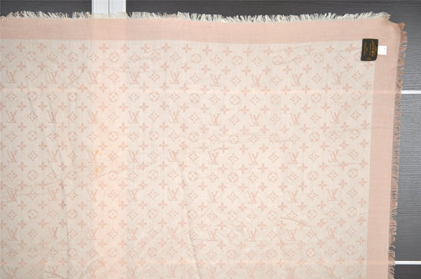 Authentic Louis Vuitton Monogram Stole Scarf Shawl Silk Wool M76874 Pink 2240I