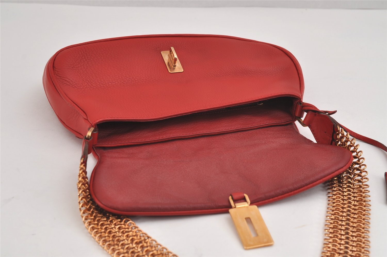 Authentic PRADA DAINO TREND Leather Nappa Chain Shoulder Bag BR0167 Red 2240J