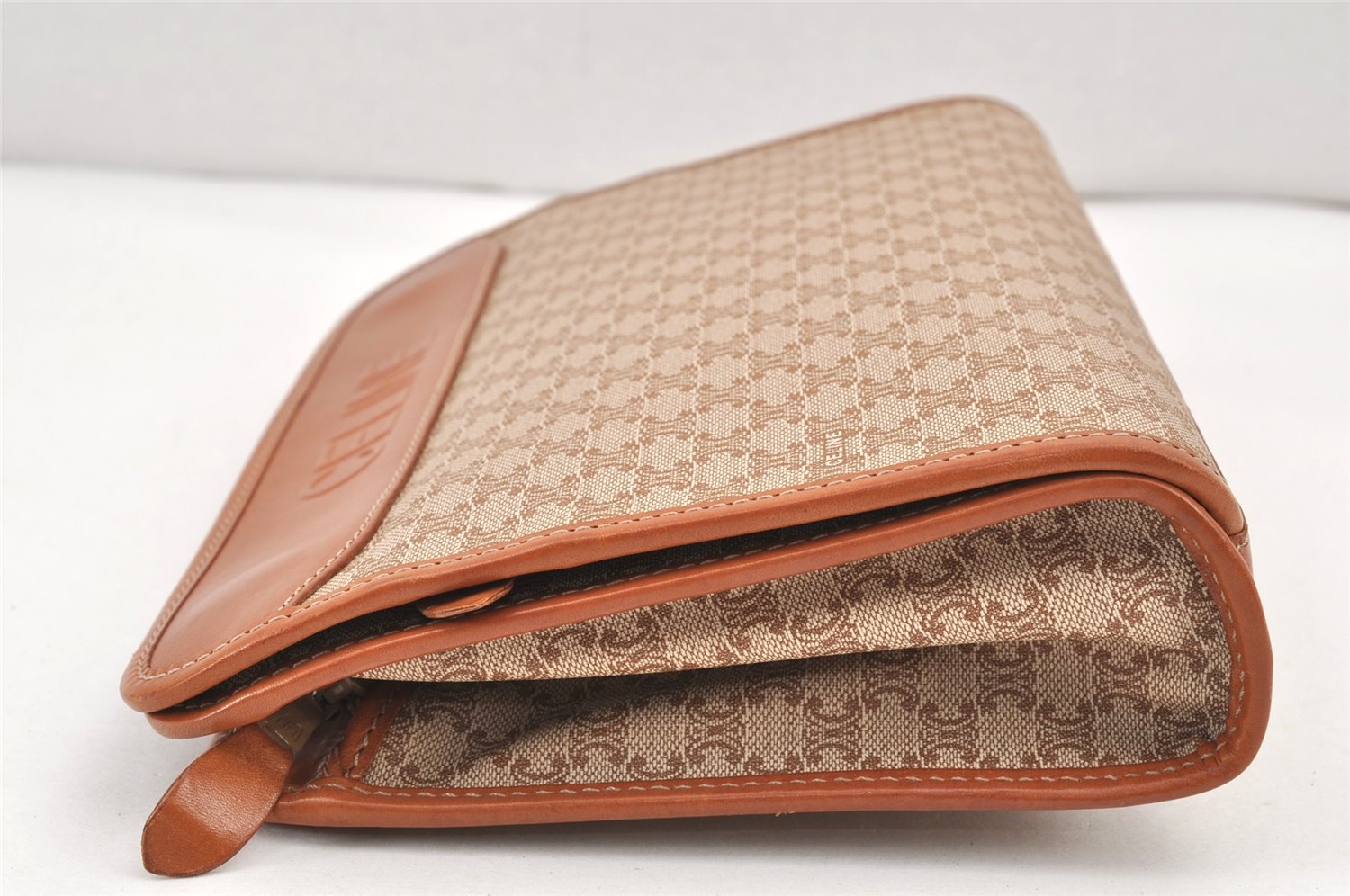 Authentic CELINE Macadam Blason Pattern Clutch Hand Bag PVC Leather Beige 2241K