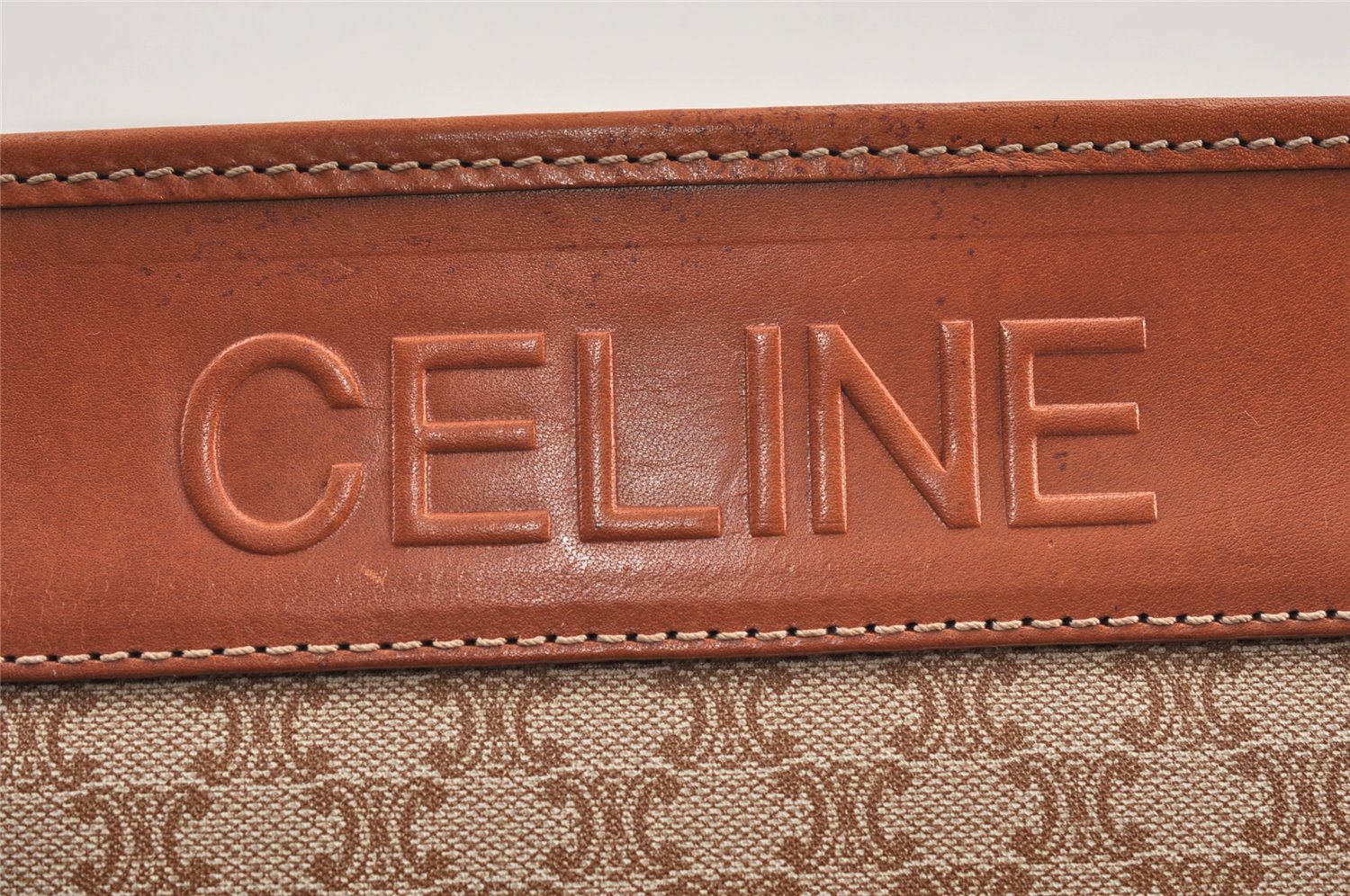 Authentic CELINE Macadam Blason Pattern Clutch Hand Bag PVC Leather Beige 2241K