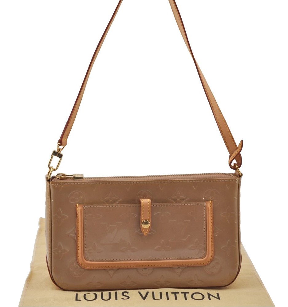 Authentic Louis Vuitton Vernis Mallory Square Shoulder Bag Beige M91197 LV 2242J