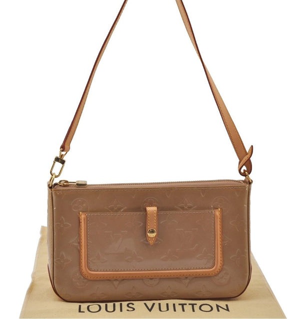 Authentic Louis Vuitton Vernis Mallory Square Shoulder Bag Beige M91197 LV 2242J