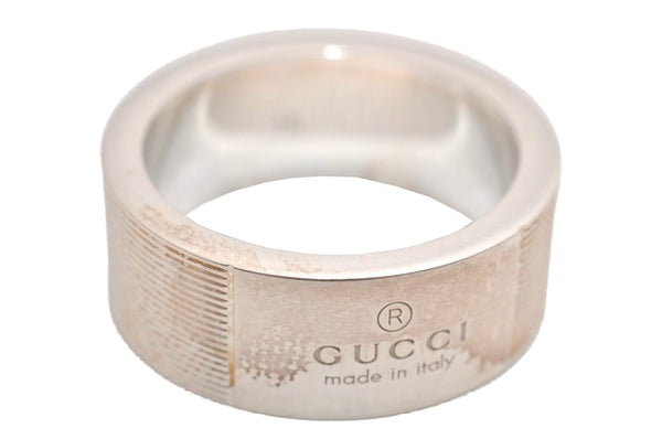 Authentic GUCCI Vintage Logo Flat Band Ring Size 15 Silver 2244J